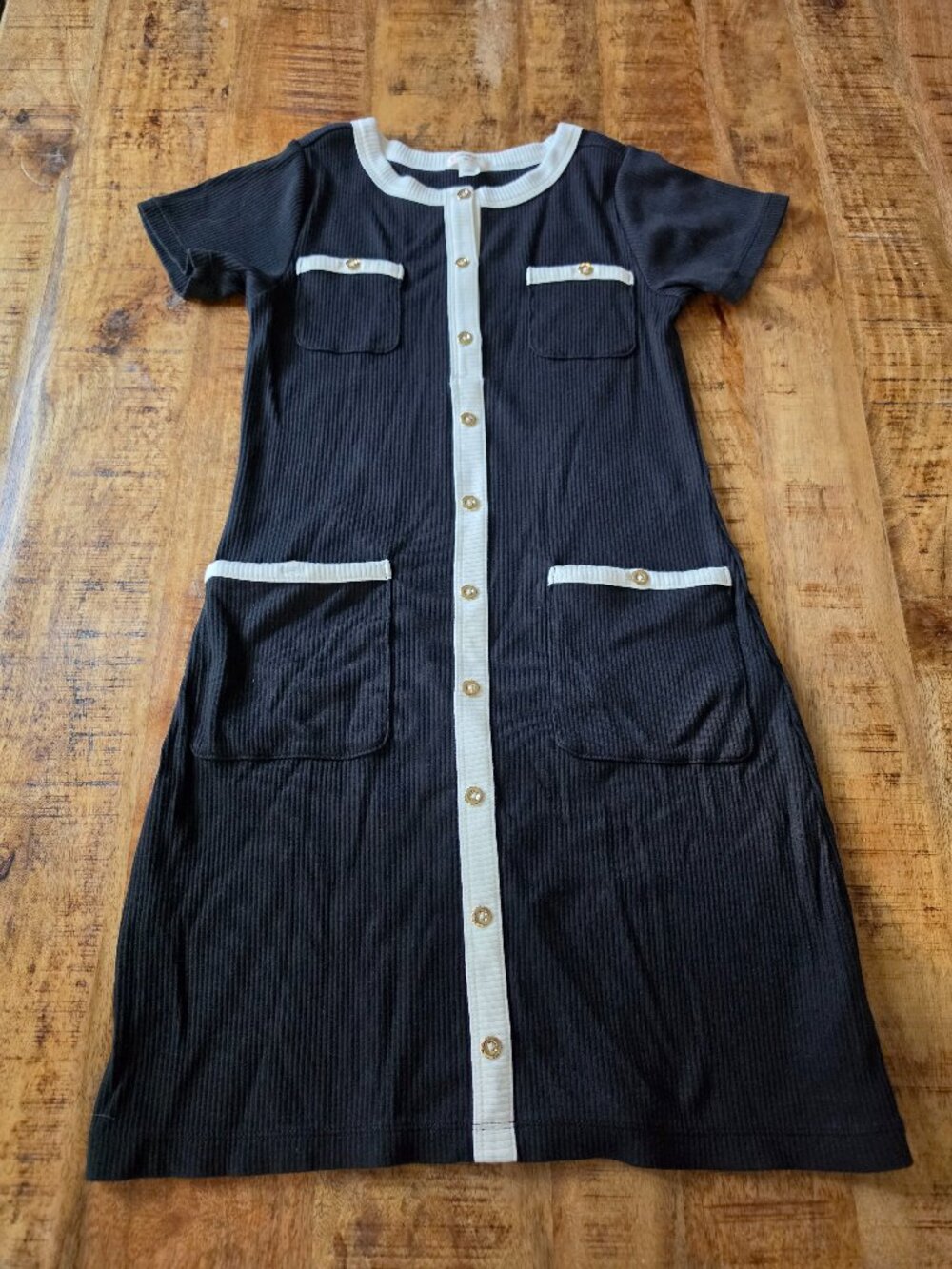 Crewcuts J.Crew Girls Size 12 Black Ribbed Dress Gold Buttons Pockets
